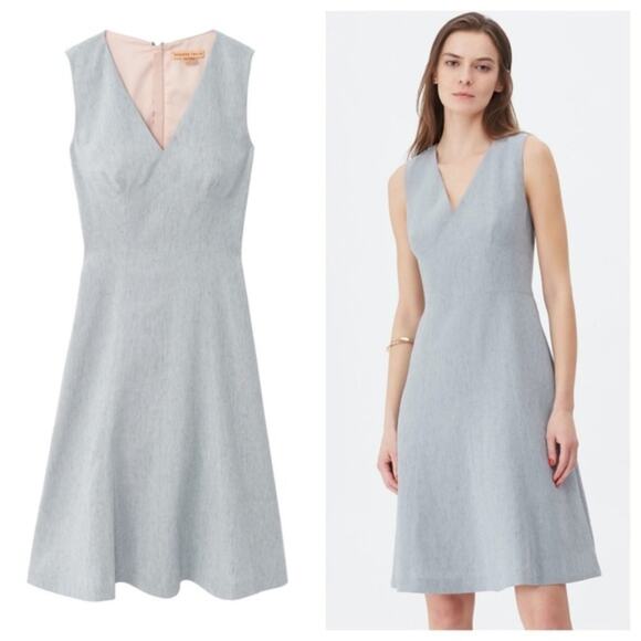 $395 REBECCA TAYLOR NWT Stretch Linen Pleated Gray Designer Dress – Size 8 - Picture 1 of 13